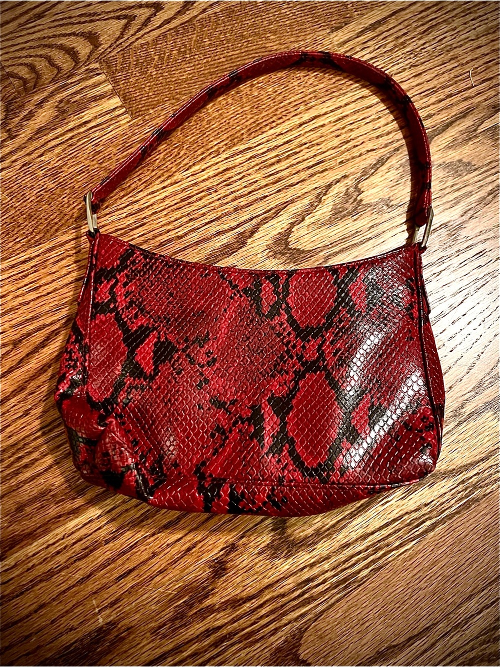 Nine West Red and Black Snake-Print Shoulder Bag